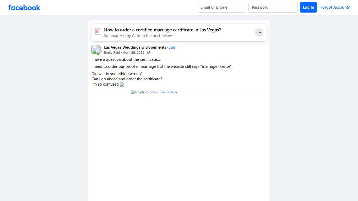 Las Vegas Weddings & Elopements I have a question about the certificate… Facebook