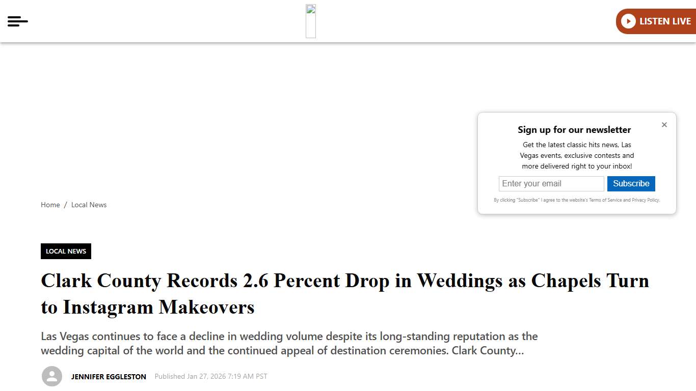 Clark County Records 2.6 Percent Drop in Weddings as Chapels Turn to Instagram Makeovers - 96.3 KKLZ